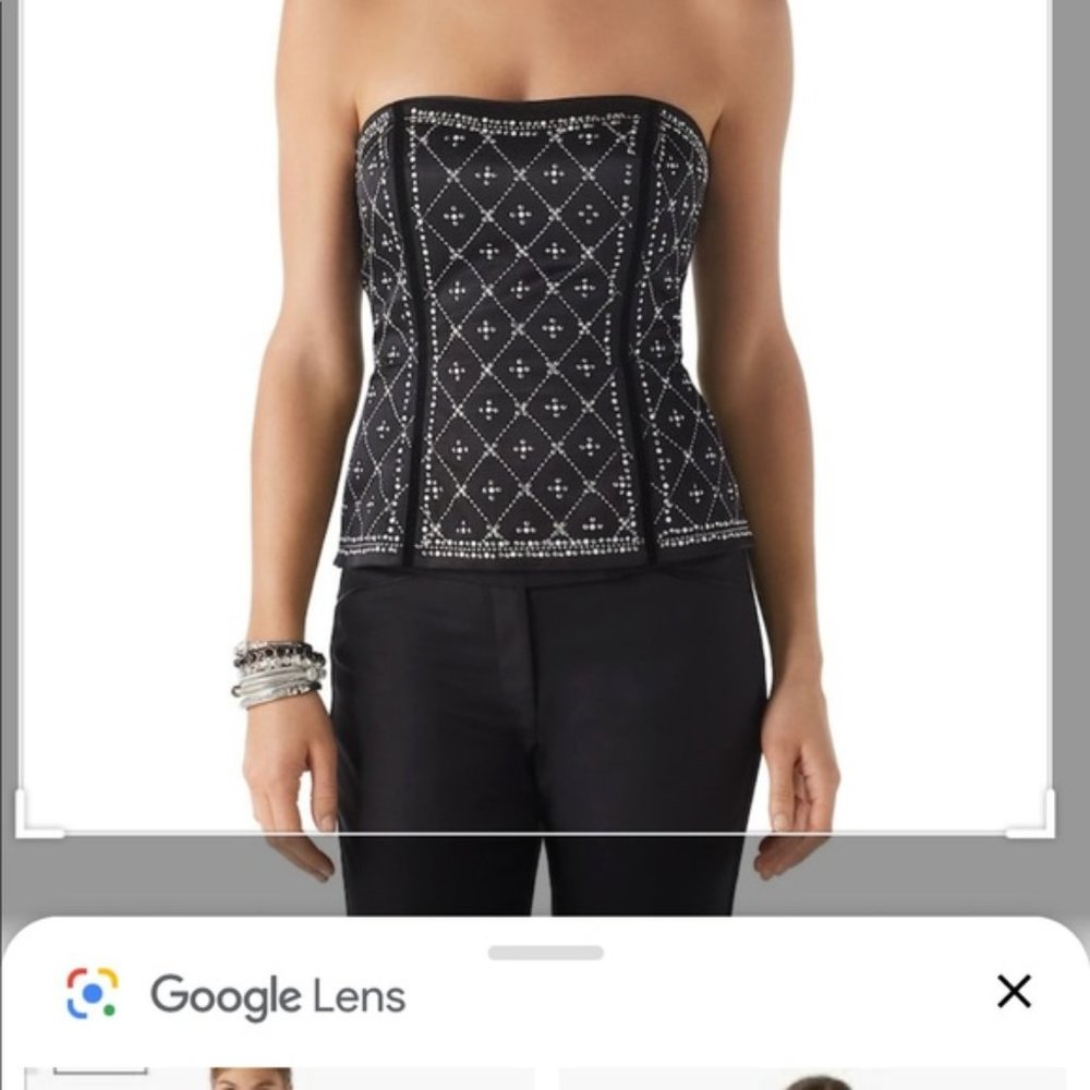 White House Black Market Black Sequin Corset Top